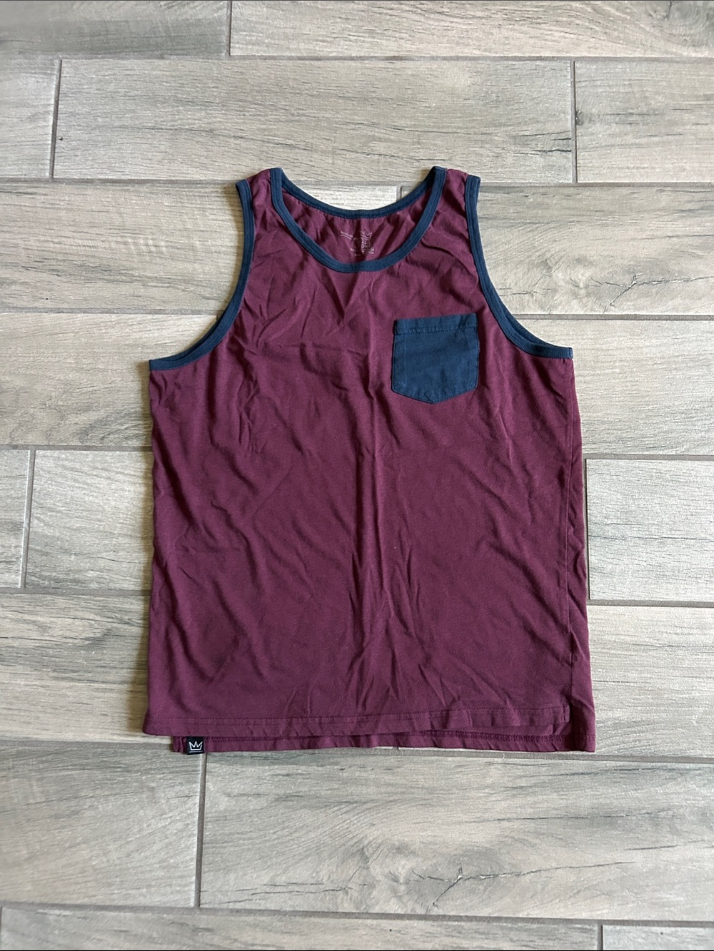 Classic Maroon Tank Top with Navy Trim and Pocket